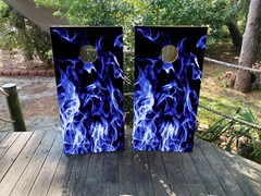 FADEPROOF Cornhole Board Wraps Laminated Blue Flames