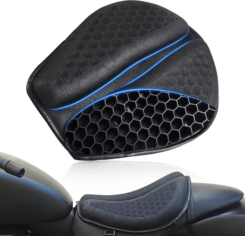 Foldable Motorcycle Gel Seat Cushion, Large 3D-Honeycomb Large, Black