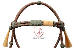 Chestnut Rawhide and Black Knotted Headstall, 16 Plaits Rawhide Headstall,