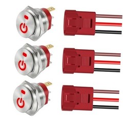 3 Pack ON Off Round Rocker Switches with Wire Socket 3 Pin 12V AC/DC 20A Red