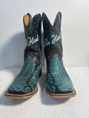 Tin Haul Women’s Size 8.5 Brown & Turquoise Leather Western Cowboy Boots