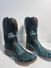 Tin Haul Women’s Size 8.5 Brown & Turquoise Leather Western Cowboy Boots