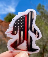 2″ Bigfoot Thin Red Line Sticker, Decal, Flag, Patriotic, Firefighter, Support