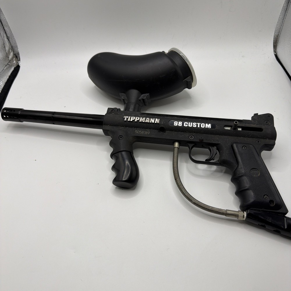 Tippmann Model 98 Custom Platinum Paintball Gun With Barrel Feeder Loader Hopper