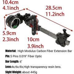 Archery Bow Sight 5Pin 0.019″ Carbon 4X 6X 8X Scope Lens Compound Bow Hunting