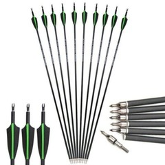 12Pcs 30» Archery Carbon Arrows 100 grain Broadheads Quiver Bow Target Hunting