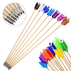 6/12PC 32″ Wooden Arrows 4″ Feathers Flu-Flu Traditional Longbow Archery Hunting