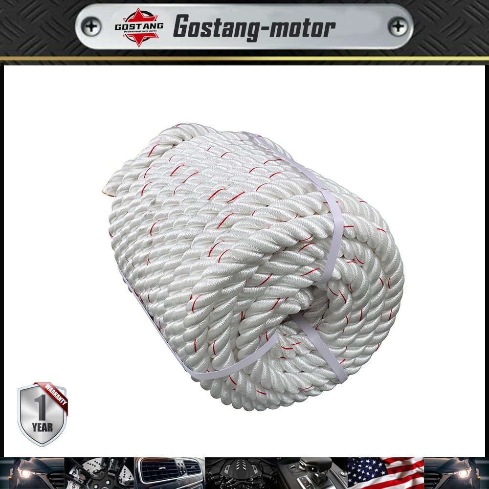 1inch × 120FT High Strength Braided Rope Breaking Strength 3400 Pounds White Red