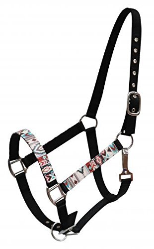 Showman Full Size Black Nylon Horse Halter w/ Multi Color Navajo Print Overlay