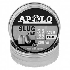 APOLO Slug STAR HP 200 Count HOLLOW POINT 5.5mm .22 Caliber 21gr Airgun Pellets