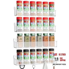 Wall-Mounted Spice Rack – 4 Pack – Screw or Adhesive Installation – Spice Clear