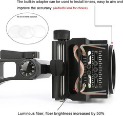 Compound Bow Sight 5 Pin 0.019″ Micro Fiber 4X 6X 8X Lens Archery Hunting RH LH
