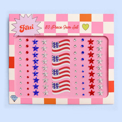 80PCS USA Face Gems Red White Blue Rhinestone Stickers Party Decor