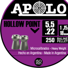 APOLO Expansive 250 Count HOLLOW POINT Premium 5.5mm .22 Caliber Air Pellets