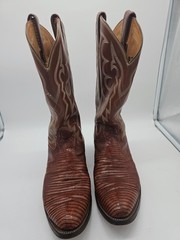 Tony Lama Western Cowboy Boots Lizard Leather Brown Embroidered Size 11.5 D