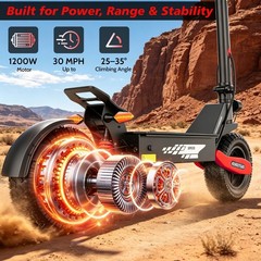 1200W Off-road Electric Scooter for Adult 30MPH 25Miles 48V 13AH Fast E-Scooter