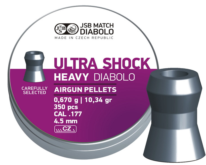 JSB Match 350 Count ULTRA SHOCK HEAVY Hollow Point 4.5mm .177 Caliber Pellets