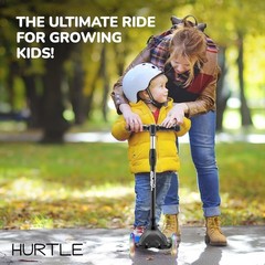 Hurtle Lightweight & Adjustable Mini Kickboard Scooter w/ LED Light Wheel -Black