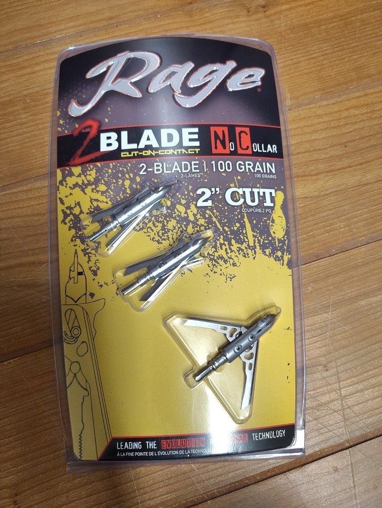 SEALED Rage 2 Blade 100 Grain Cut-On-Contact No Collar Broadhead 3 Pack