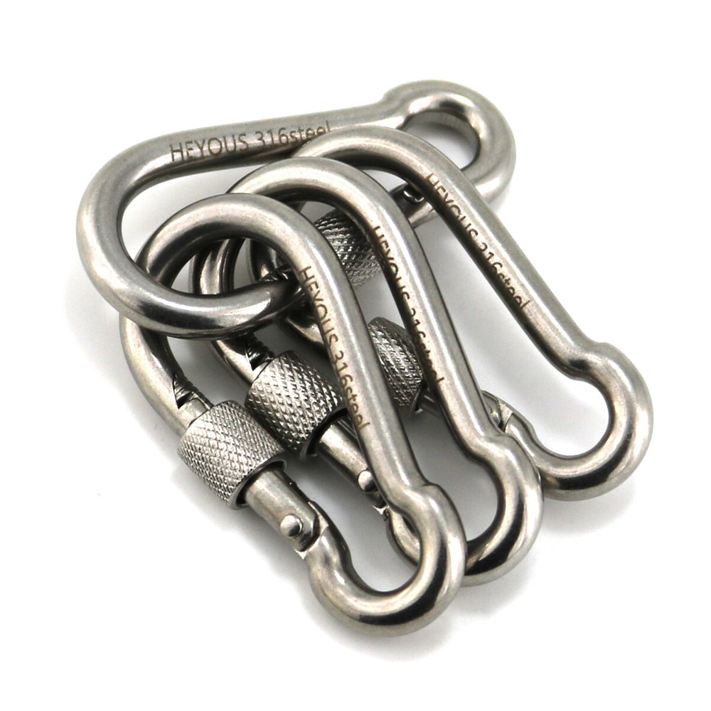 4 Pack 3.16″ Stainless Steel Locking Carabiner Clip Heavy Duty Snap Spring Hook