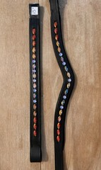 Leather Browband – Sewn In Glass Rhinestones – Aquamarine Peach Siam – 13-18”