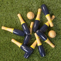 8″ Wooden Lawn Bowling Game Set with Mesh Bag 10 Pins Indoor Outdoor Kids