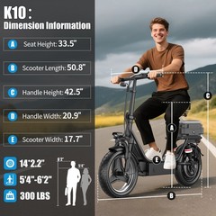 Electric Scooter Adults 25 MPH 43 Miles Range 14» 1500W E-Scooter with Seat