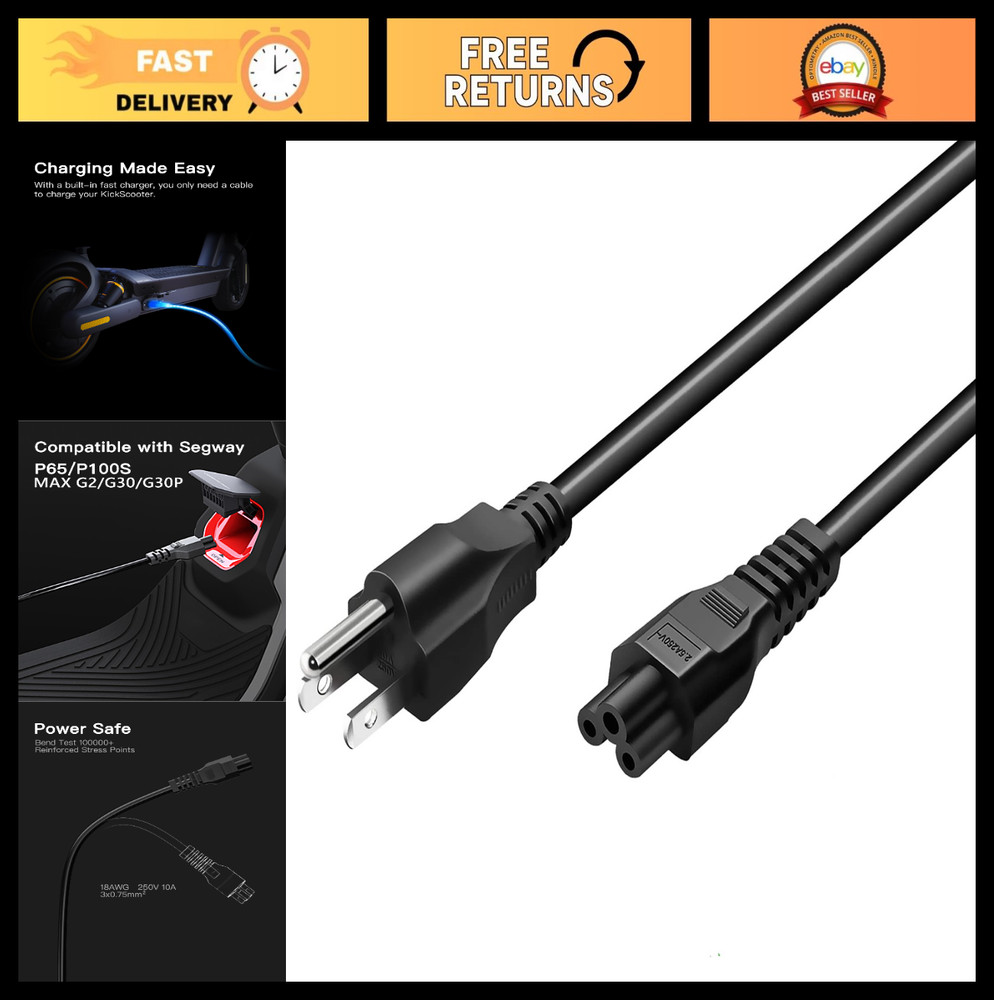 Fast Charging Cable for Ninebot MAX G3/G2/G30/G30P/P65/P100S/F60, 6ft AC Power C