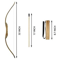 Wooden Bow and Arrow Set, Handmade 32 Inch Kids Bow and Arrow, Toy Bow and