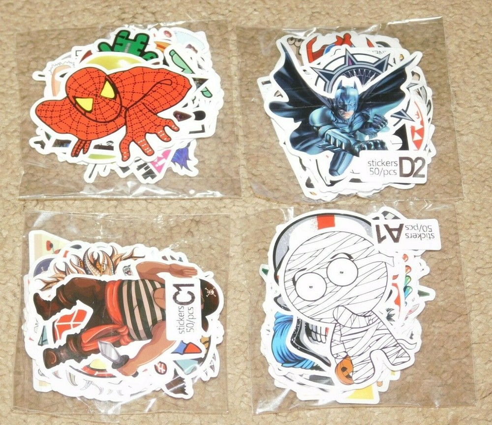200 ASSORTED PVC WATERPROOF VINYL SKATEBOARD LAPTOP LUGGAGE STICKERS (New)