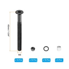 16pcs Skateboard Hardware 1-3/4″ Screws 16pcs Nuts 8pcs Spacers 16pcs Washers