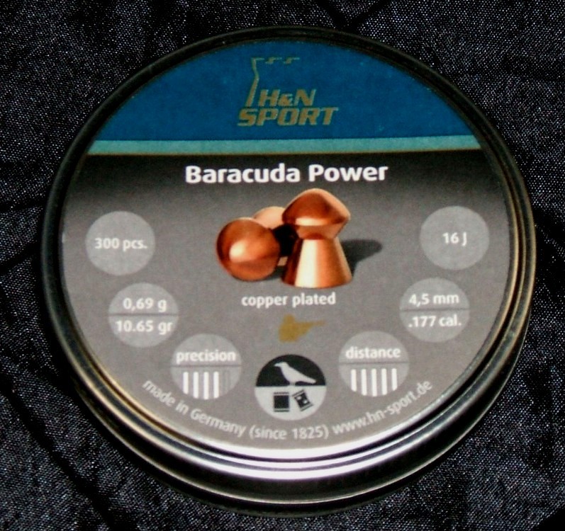 H&N BARACUDA POWER .177 CALIBER PELLETS 300 ct 10.65 grains COPPER COATED LEAD