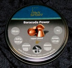 H&N BARACUDA POWER .177 CALIBER PELLETS 300 ct 10.65 grains COPPER COATED LEAD