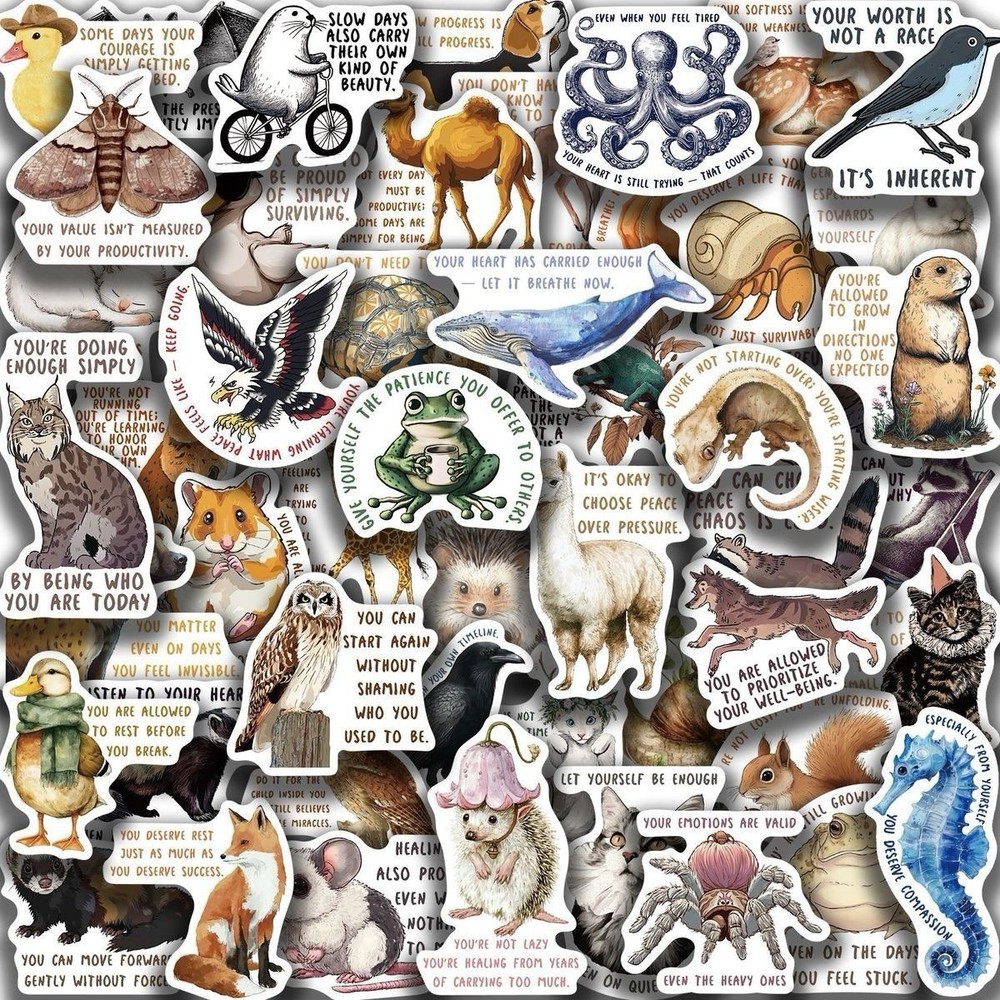 30Pcs Random Cute Inspirational Animal Positive Quote Cartoon Waterproof Sticker