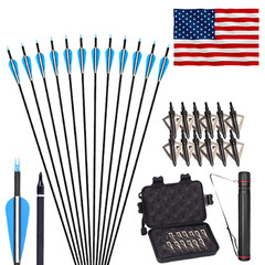 12/24pcs 31″/30″ Carbon Arrows Quiver 100 Grain 2 Blade Broadheads Hunting Shoot
