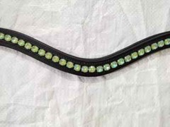 Beautiful Leather Green Stone Crystal Bridle Browband With Padding All Size