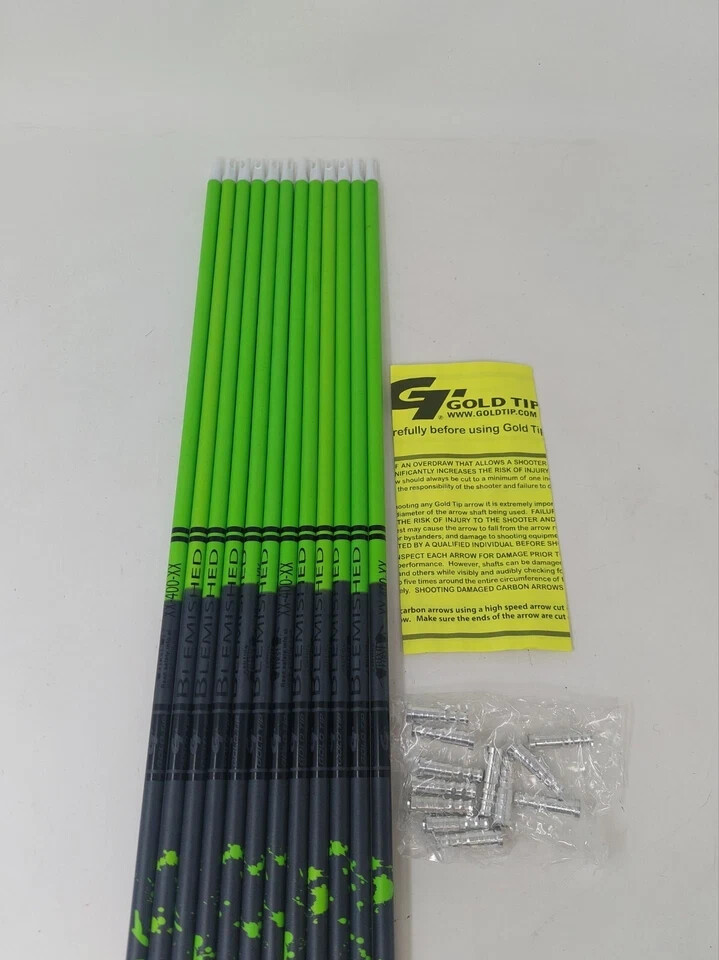 12pk Gold Tip BLEMISHED Name The Game 400 Levi Morgan Shafts w Inserts & Nocks