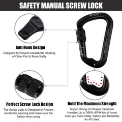 30KN Aluminum Locking Climbing Carabiner D Shape Screwgate Carabiner Clip Hook