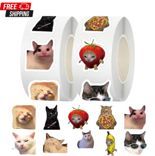 500PCS Cute Cat Meme Stickers Roll Waterproof Vinyl Decals for Bottles Laptop