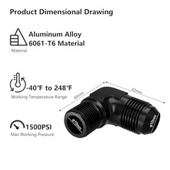 8AN to 3/8″ NPT 90 Degree Black Aluminum Male Fitting YZSTL-8AN-3/8NPT-90