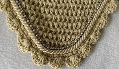TAN Fly Veil Ear Bonnet~HORSE Sz~Snaffle Bit Logo~TAN~Crystal & Rope Edge Piping