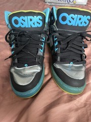 Rare Osiris NYC 83 CLK Men’s Skate Shoes black, cyan, and silver US 11.5