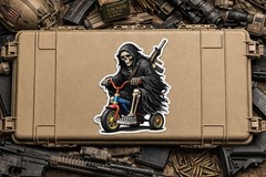 Tactical Military Skull Grim Reaper Sticker AR-15 Decal Death On Tricycle Kids
