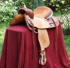Billy Cook Saddlery Greenville Texas Western Roping Tooled Leather Saddle SZ 16
