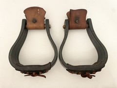 (2) Pair of Vintage Western Leather Wrapped Bell Horse Stirrups Ranch Work