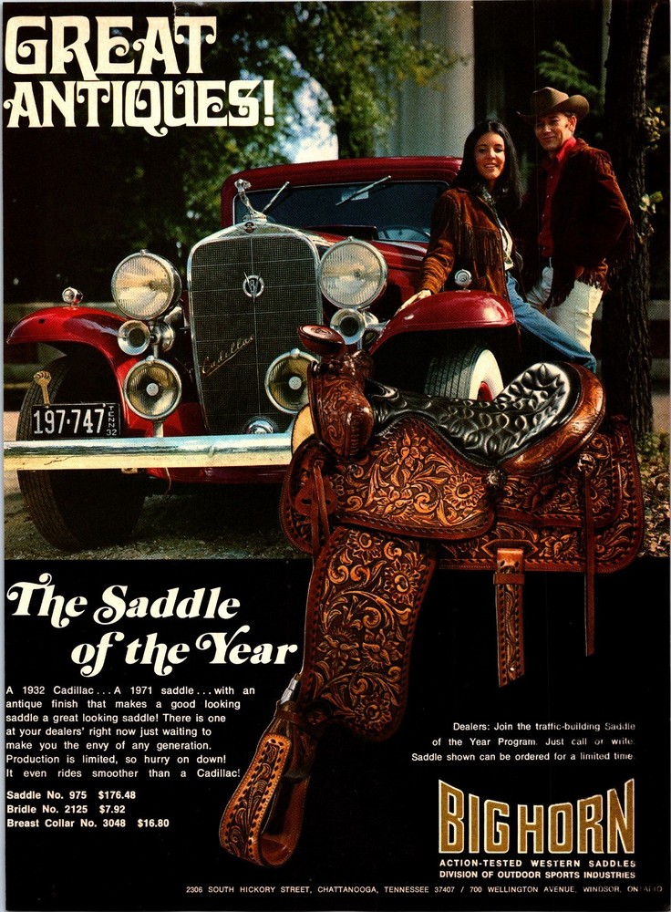 Big Horn Cadillac Saddle Vintage Print Ad Ephemera Wall Decor