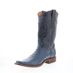 Los Altos Square Toe Caiman Belly Boot Mens Blue Wide Cowboy Western Boots
