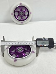 YAK Fleur Purple/White 110mm Scooter Wheels Full Metal Core 608RS ABEC 9 Bearing