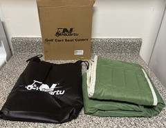 Niuartu Golf Cart Seat Cover Waterproof Storage Pockets Non-Slip Green And Tan