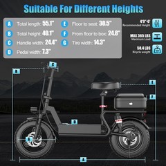 Electric Scooter with Seat Peak 1500W Motor Up to 25MPH 45 Miles 14″ for Adults